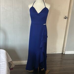 Blue Halter High Low Sundress for Night Out